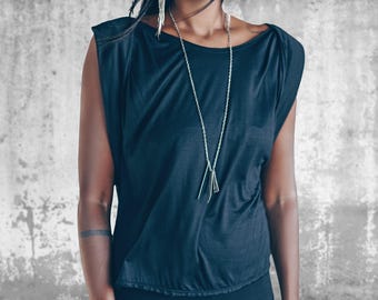 Black Boho Top: Loose Modal Summer Top - One Size