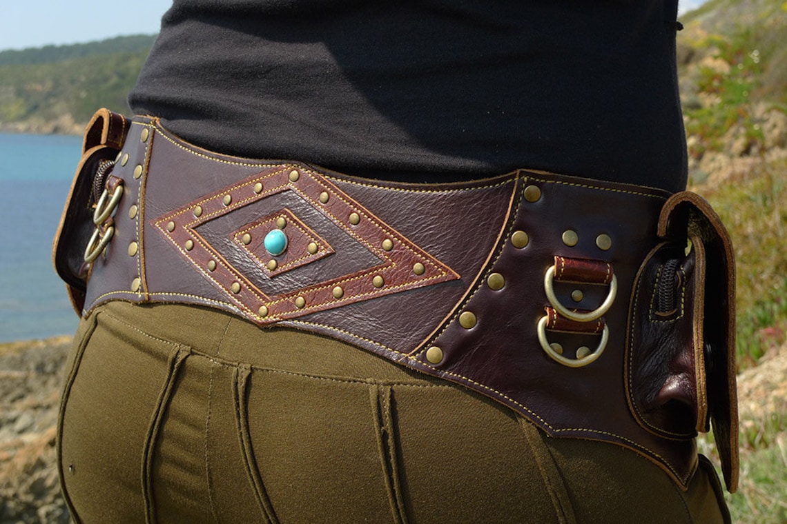 Leather Utility Belt Festival Hip Belt Travel Pocket Belt - Etsy