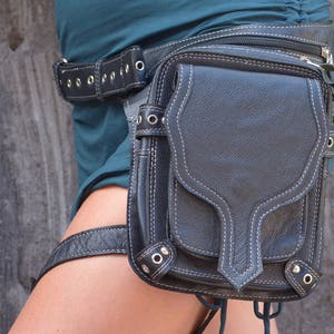 Leather Hip Belt Thigh bag Hip bag with leg strap Biker Travel Belt Pocket Utility Belt Leg Bag OFFRANDES image 9