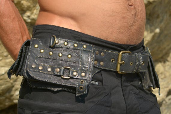 Leather Utility Belt for Man Handmade Festival Pocket Belt 