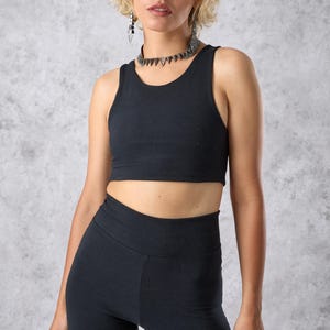 Crop top bralette met veters | Stonewashed biologisch katoen | Yogafestival-sporttop voor dames Black