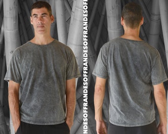 Basic Gray soft worn T-Shirt | Organic Cotton Stonewash Tee | Alternative Boho Clothing | Best everyday blank TShirt | Gift Men | OFFRANDES