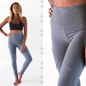 Leggings en coton biologique Meilleurs pantalons de yoga Taille haute noire Vêtements de yoga Vêtements de sport Athleisure OFFRANDES Gris