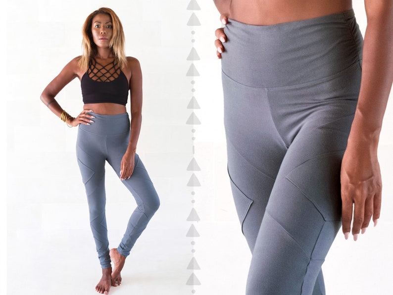 Leggings en coton biologique Meilleurs pantalons de yoga Taille haute noire Vêtements de yoga Vêtements de sport Athleisure OFFRANDES Gris