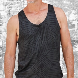 Débardeur graphique pour homme Impression géométrique Haut de yoga sans manches Débardeur streetwear Vêtements de fête pour festival tribal BurningMan Cadeau pour lui image 9