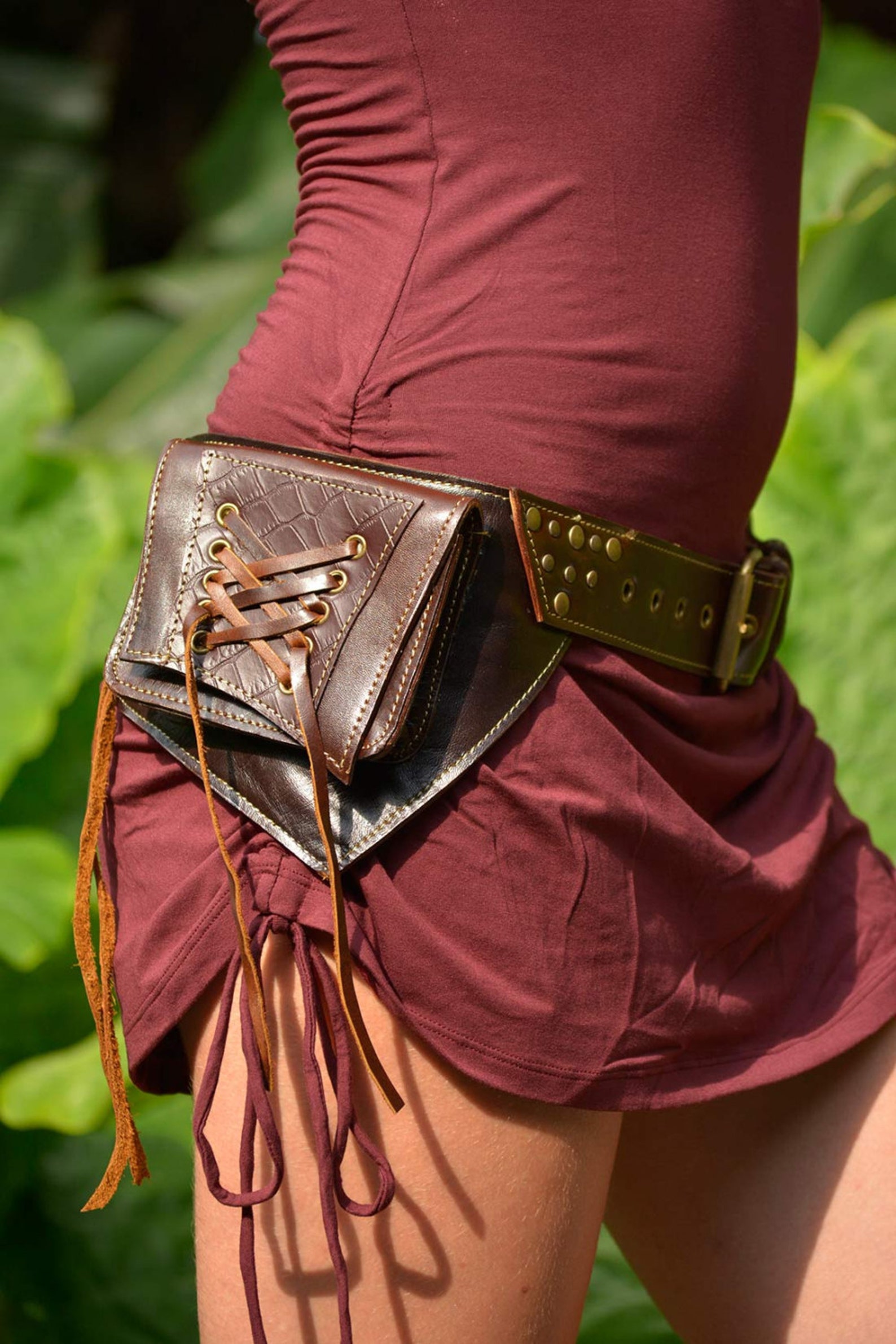 Leather Utility Belt Fanny Pack Brown Pocket Belt Etsy
