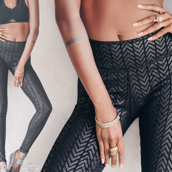 Leggings long en Cotton Biologique | YOGA | Epais et comfortable | Basique | Imprimé CHEVRON | Legging Urbain | OFFRANDES