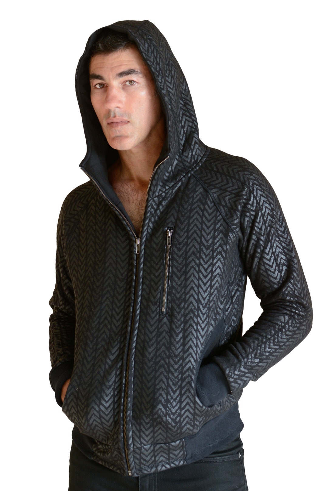 Gathering Yellow Black Full Zip Hoodie for Men main image 0
