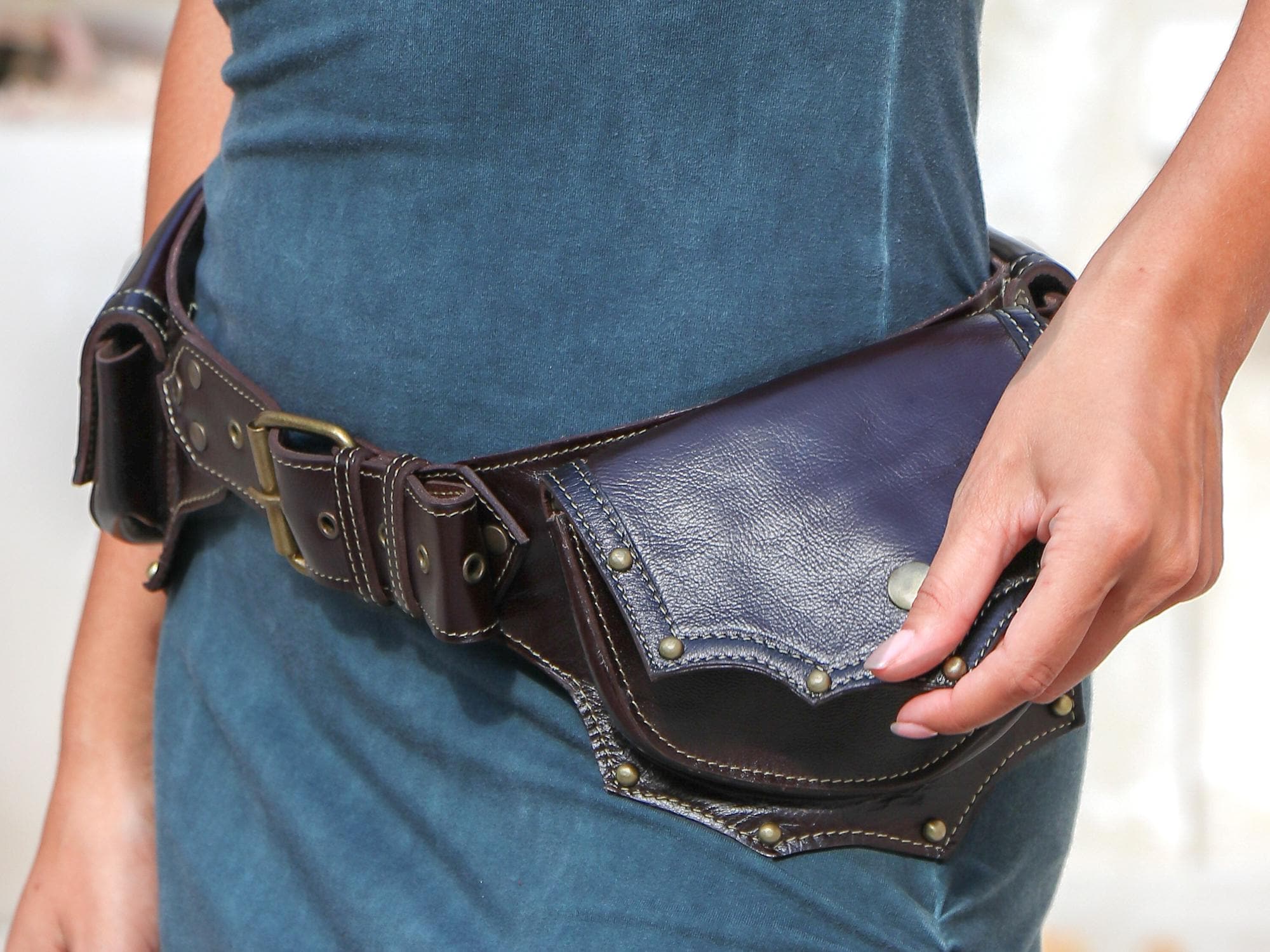 Leather Utility Belt: Festival Waist Pouch - Brown & Black - Etsy