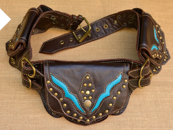 Leather Utility Belt Handmade Festival Pocket Belt Hands | Etsy