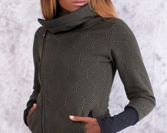 Black Printed Hoodie Warm Winter Fleece Jacket Big Hood Streetwear