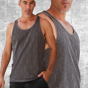 Gray Graphic Tank Top | Organic Cotton | Printed Men Singlet | Streetwear | Beach wear | Festival clothing | Geometry | OFFRANDES