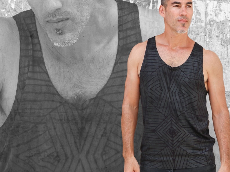 graphic men's tank top in black