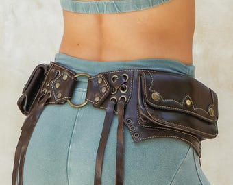Brown Leather Hip Belt | Stylish & Functional Fanny Pack | Travel money belt | Phone | Boho Pocket waist Bag | Music Festival essential