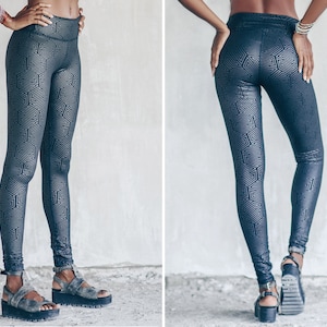 Organic Cotton Long Leggings Geometric Print Yoga pants Alternative Clothing Edgy Tights Comfortable Activewear OFFRANDES Black