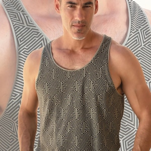Regata Techno | Camiseta gráfica | Tatuagem | Algodão orgânico | Regata masculina streetwear | Roupa de praia | Roupa para festival cyberpunk | Goa Ibiza