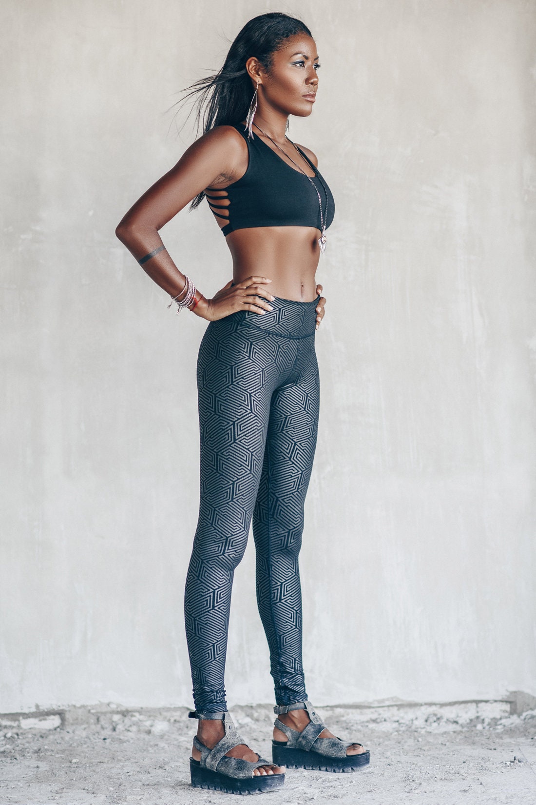 Cotton Leggings Geometric Print Organic 