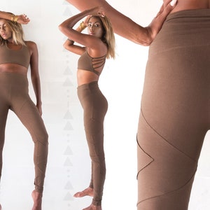 Leggings en coton biologique Meilleurs pantalons de yoga Taille haute noire Vêtements de yoga Vêtements de sport Athleisure OFFRANDES Marron