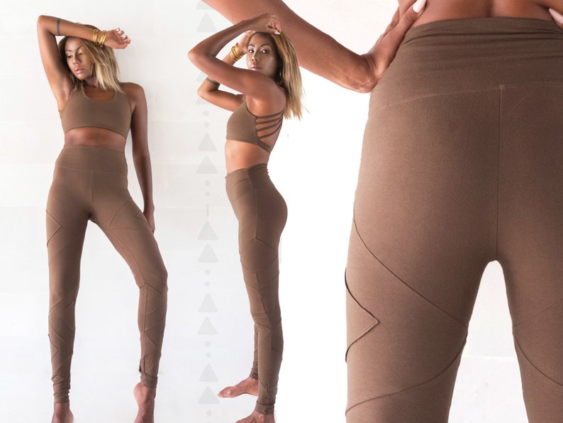 Leggings en coton biologique Meilleurs pantalons de yoga Taille haute noire Vêtements de yoga Vêtements de sport Athleisure OFFRANDES Marron