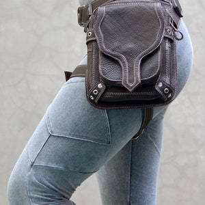 Leather Hip Belt Thigh bag Hip bag with leg strap Biker Travel Belt Pocket Utility Belt Leg Bag OFFRANDES image 2