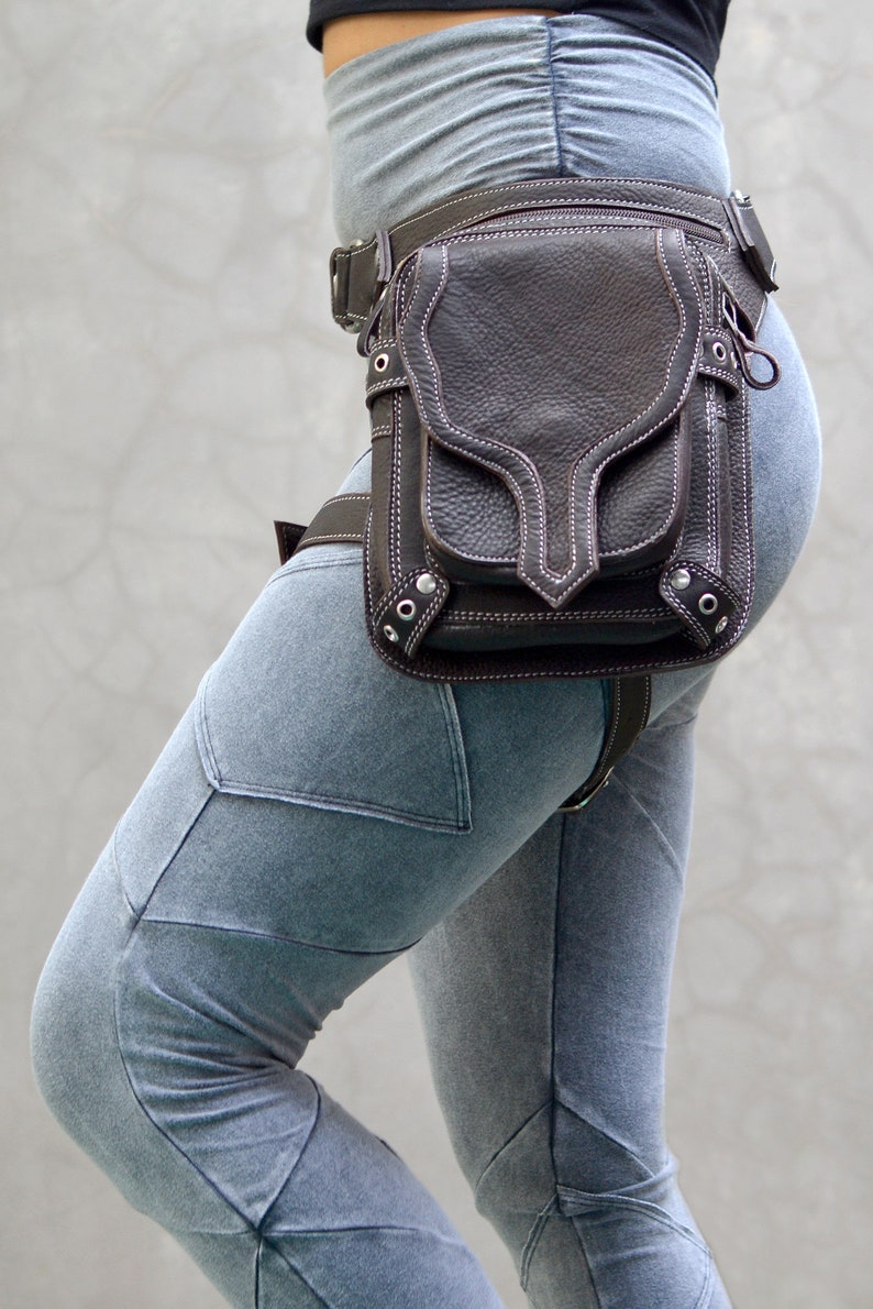 Leather Hip Belt Thigh bag Hip bag with leg strap Biker Travel Belt Pocket Utility Belt Leg Bag OFFRANDES image 2