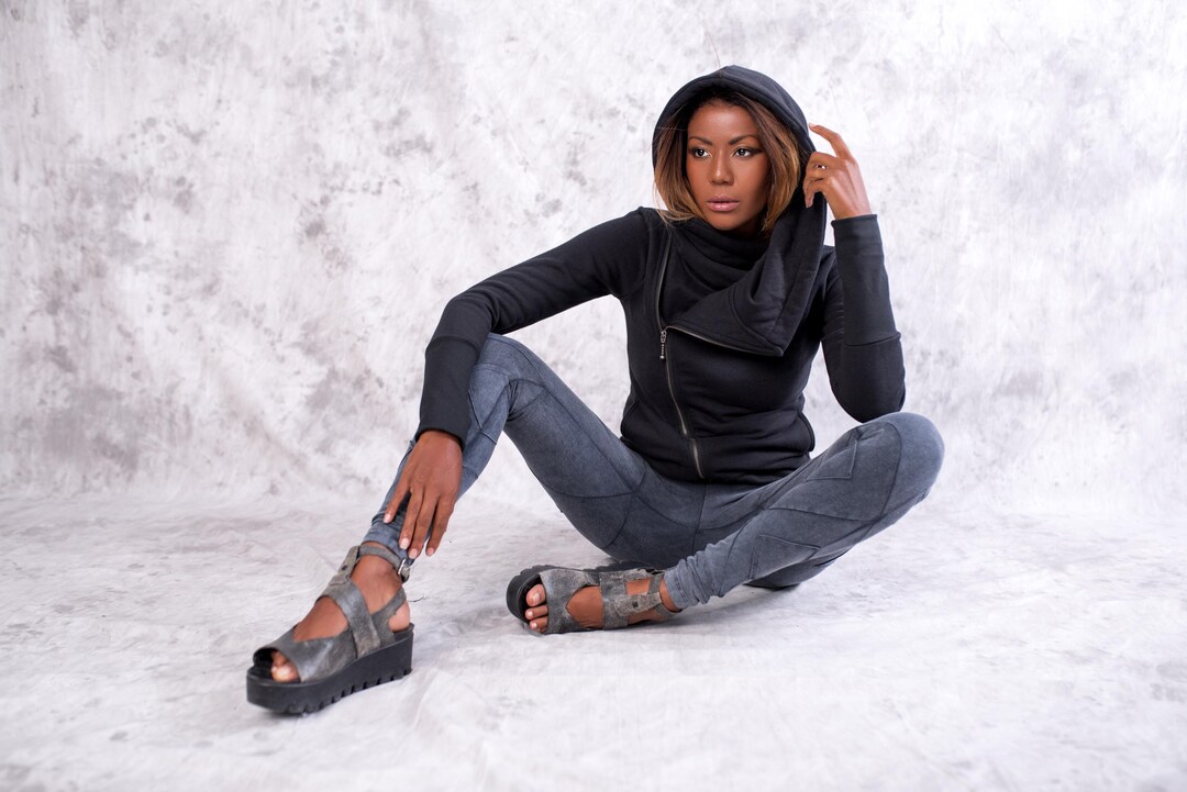 Black Fleece Hoodie: Asymmetrical Zip, Thumbholes, Big Hood - Etsy