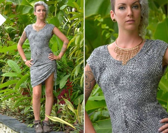 Asymmetrical Dress | Adjustable length | Snake Print | Urban Edgy long dress | OFFRANDES