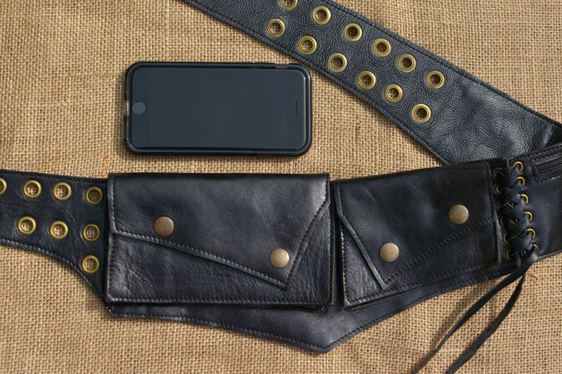 Leather Utility Belt Handmade Hip Pack Biker Urban Gypsy Boho Burning Man Festival Fashion By Offrandes