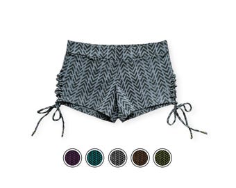 Organic Cotton Booty Shorts: Chevron Print, Brass Detail UK