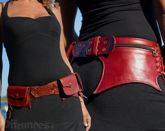 Utility Belt | RED Leather | Handmade Festival Pocket Belt | Hipster Hip Belt | Fanny Pack | Boho Gypsy | OFFRANDES