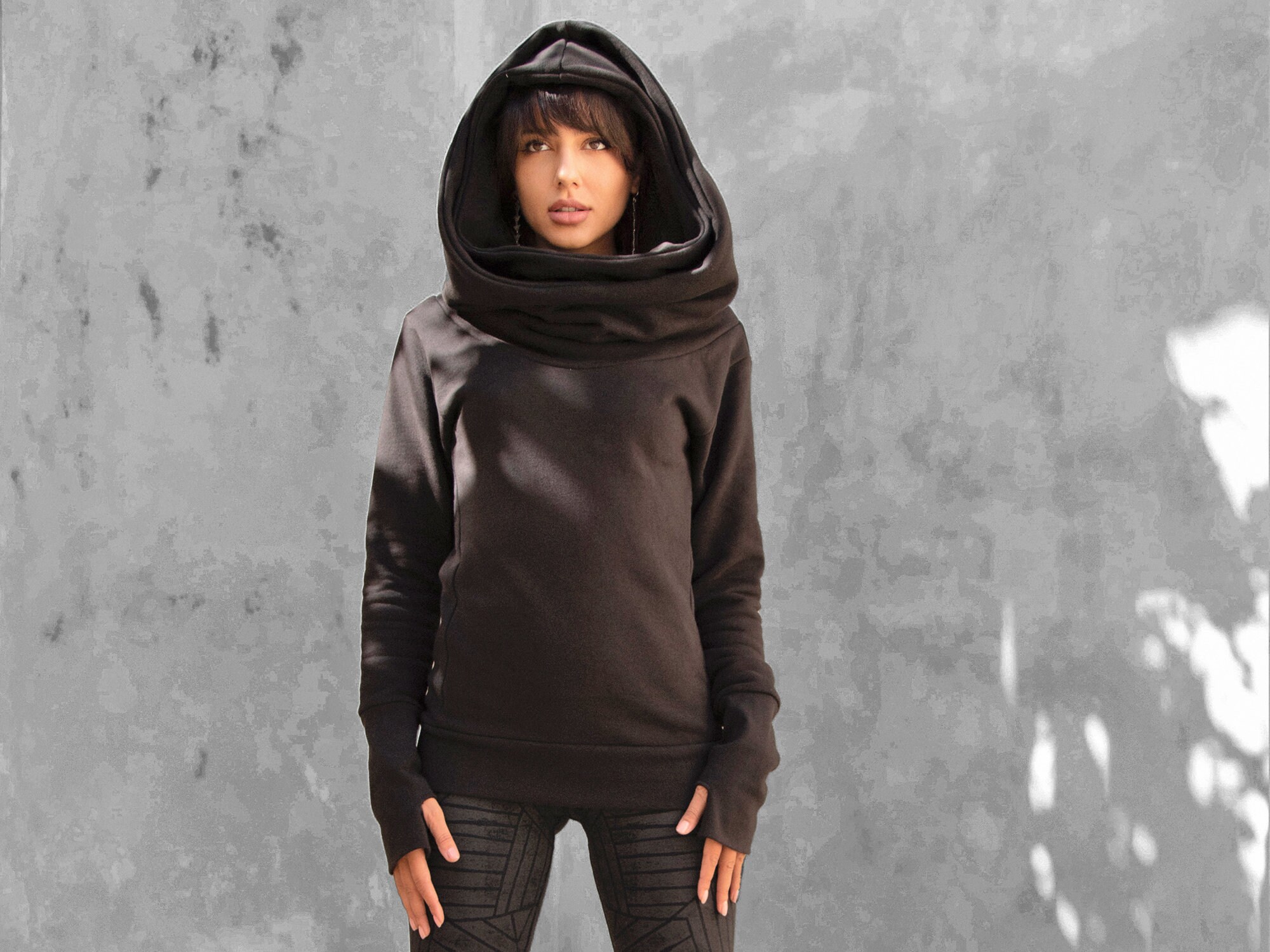 Cozy Cyberpunk Fleece Hoodie | Women's Double Hooded High