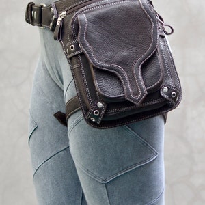 Leather Hip Belt Thigh bag Hip bag with leg strap Biker Travel Belt Pocket Utility Belt Leg Bag OFFRANDES image 10