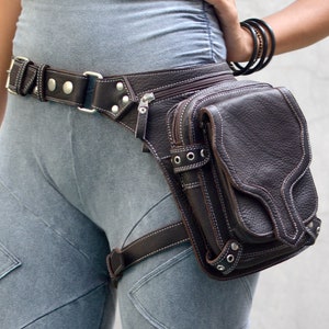 Leather Hip Belt Thigh bag Hip bag with leg strap Biker Travel Belt Pocket Utility Belt Leg Bag OFFRANDES image 3