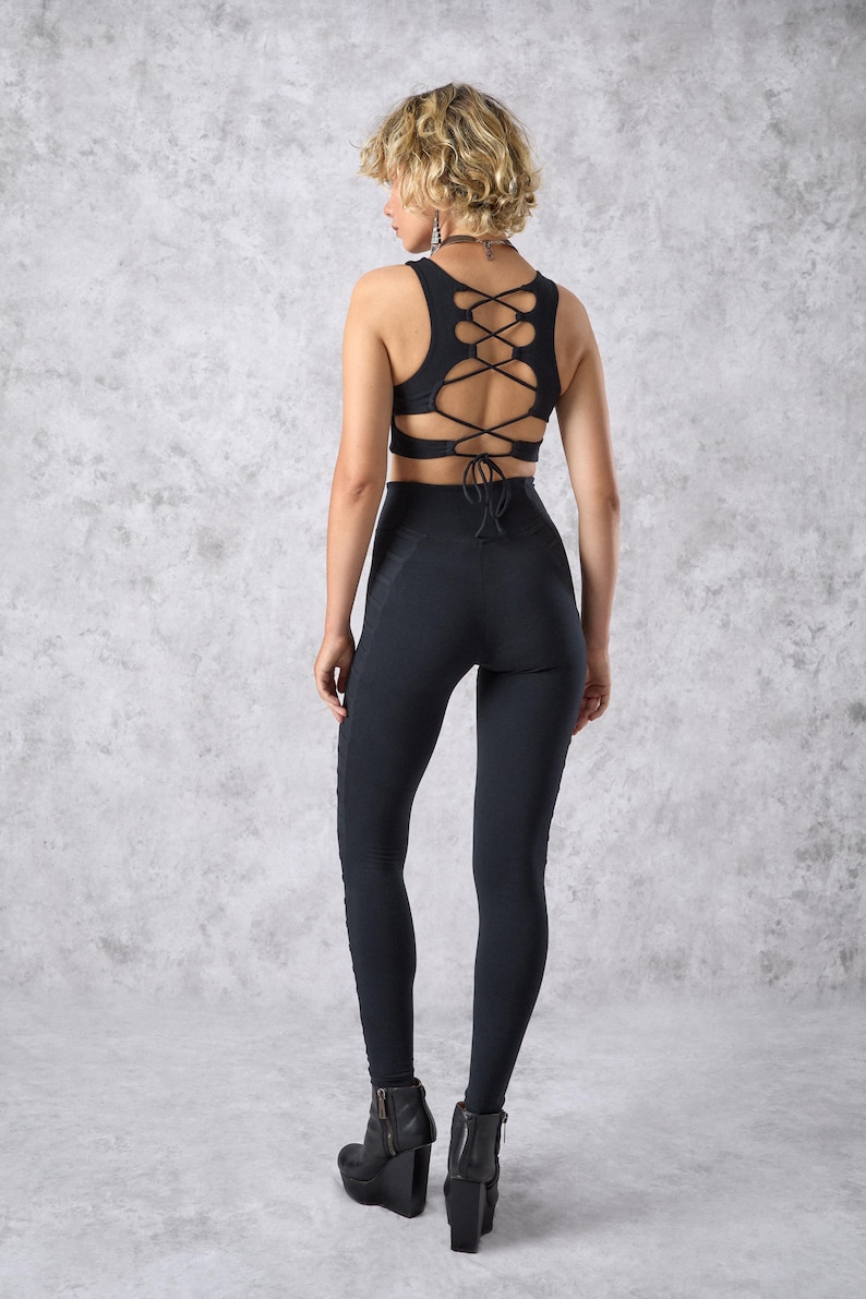 Crop top bralette met veters | Stonewashed biologisch katoen | Yogafestival-sporttop voor dames afbeelding 19