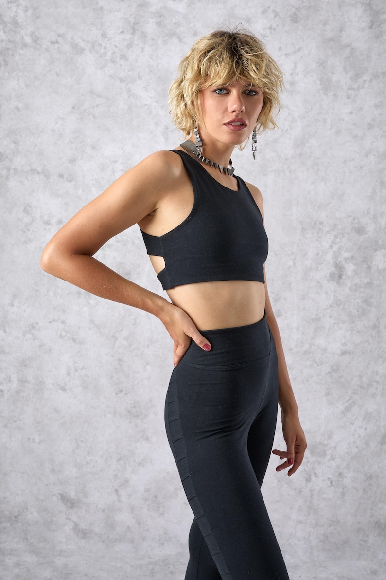 Crop top bralette met veters | Stonewashed biologisch katoen | Yogafestival-sporttop voor dames afbeelding 17