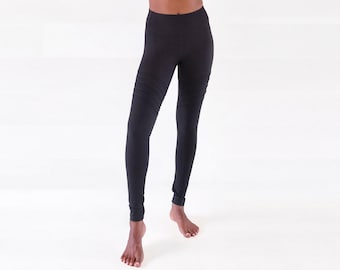 Organic Cotton Black Leggings: High Waist Yoga Pants with Unique Stitching