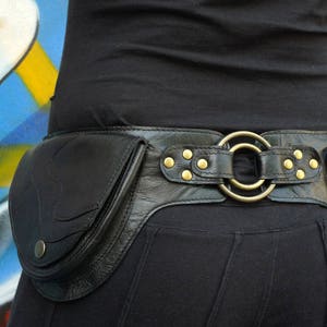 Leather Utility Belt Designer Hip Belt belt bag Pocket Belt Traveling, Hiking OFFRANDES BLACK - Leather