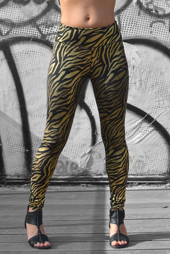 Gold Party Pants Zebra Leggings Unisex Rave Tights Festival