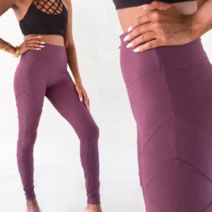 Leggings en coton biologique Meilleurs pantalons de yoga Taille haute noire Vêtements de yoga Vêtements de sport Athleisure OFFRANDES Violet