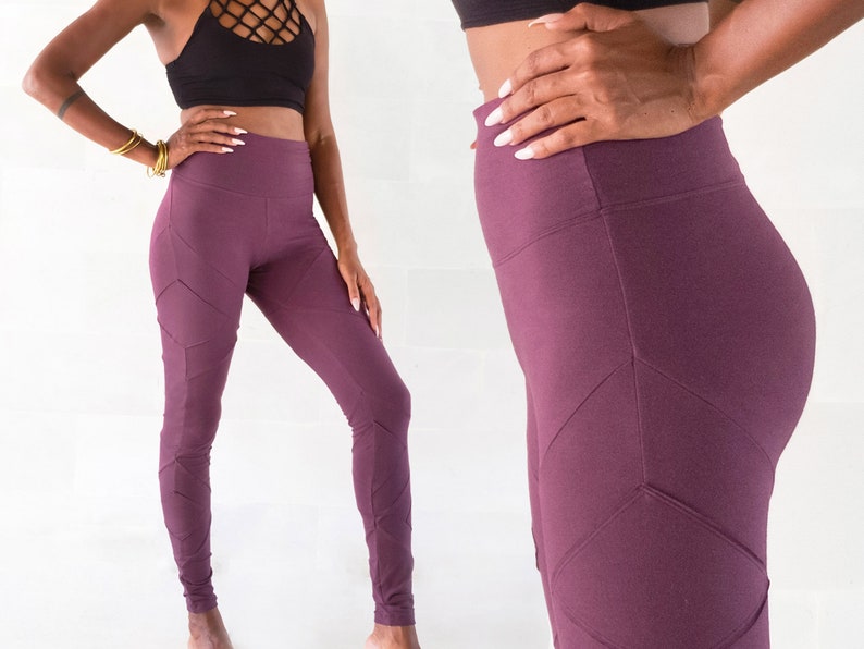 Leggings en coton biologique Meilleurs pantalons de yoga Taille haute noire Vêtements de yoga Vêtements de sport Athleisure OFFRANDES Violet