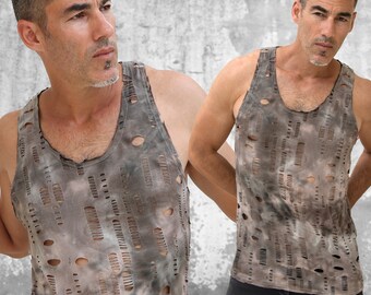 Débardeur pour hommes | Débardeur texturé texturé | sans manches | Vêtements de plage Burning Man | Vêtements de fête | OFFRANDES