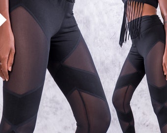 Black Mesh Cotton Leggings | Organic Yoga Pants | Alternative Festival Clothing | Edgy, Sexy, Comfortable | OFFRANDES