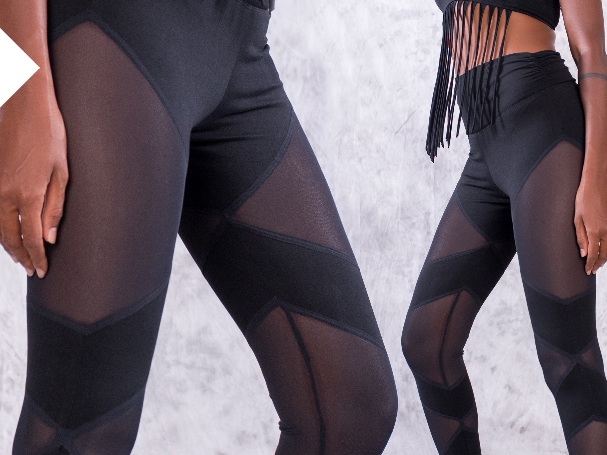 Sisterlinda Bright Line Decoration Leggings Mesh See Through High