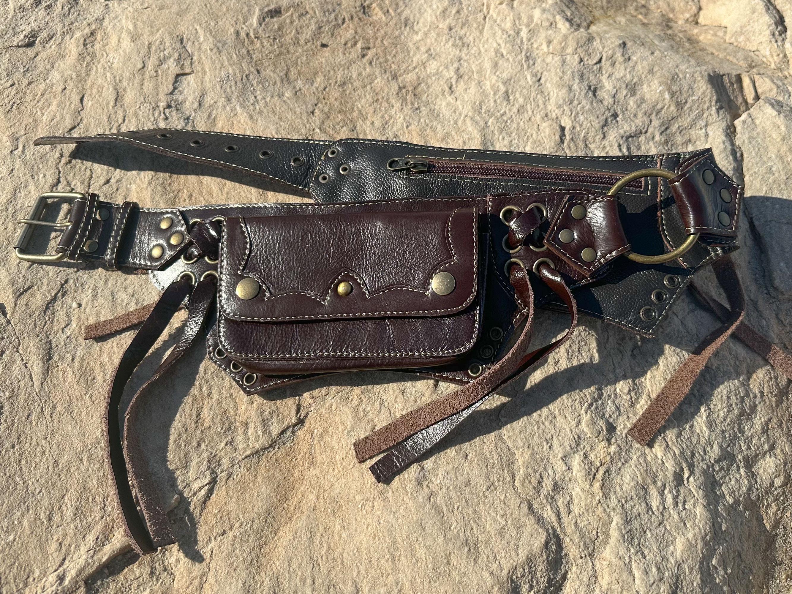Brown Leather Hip Belt: Festival Fanny Pack, Travel Money 