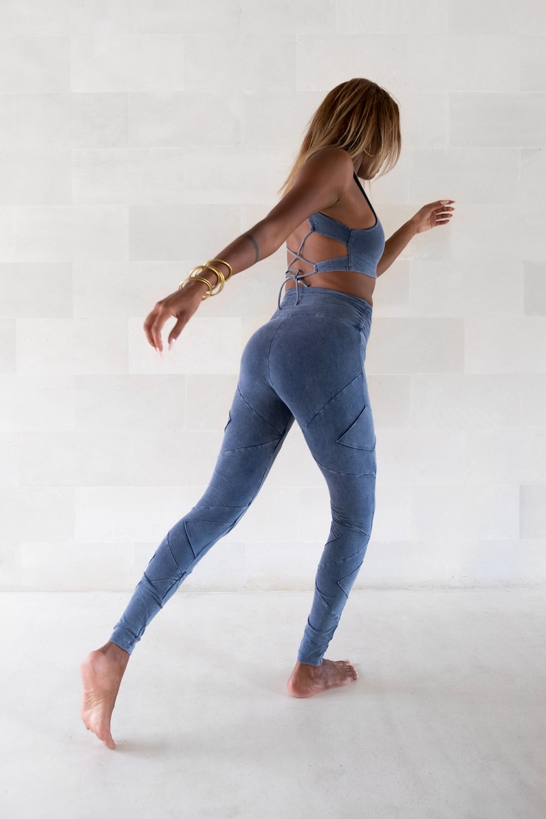Crop top bralette met veters | Stonewashed biologisch katoen | Yogafestival-sporttop voor dames afbeelding 14
