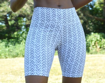 Chevron Organic Cotton Bike Shorts: High Waist Gym Yoga Shorts