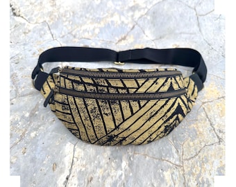 Printed Cotton Canvas Belt Bag | Festival, Urban Hip Pouch | Streetwear Bum Bag