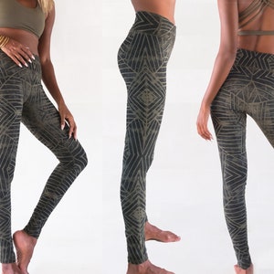 Leggings imprimés Pantalon de yoga en coton biologique Vêtements pour brûleurs alternatifs Collants avant-gardistes Steampunk Festival Vêtements de sport OFFRANDES Vert