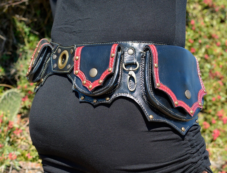 Leather Utility Belt Handmade Pocket Pack Hip Biker Urban Gypsy Burning Man Festival Fashion Offrandes