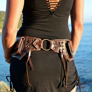 Leather Utility Belt Handmade Hip Belt Hiking Fanny Pack Boho Pocket ...